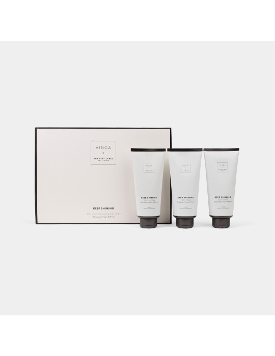 Coffret soins corporels VINGA x TGL trois tubes 200 ml publicitaire