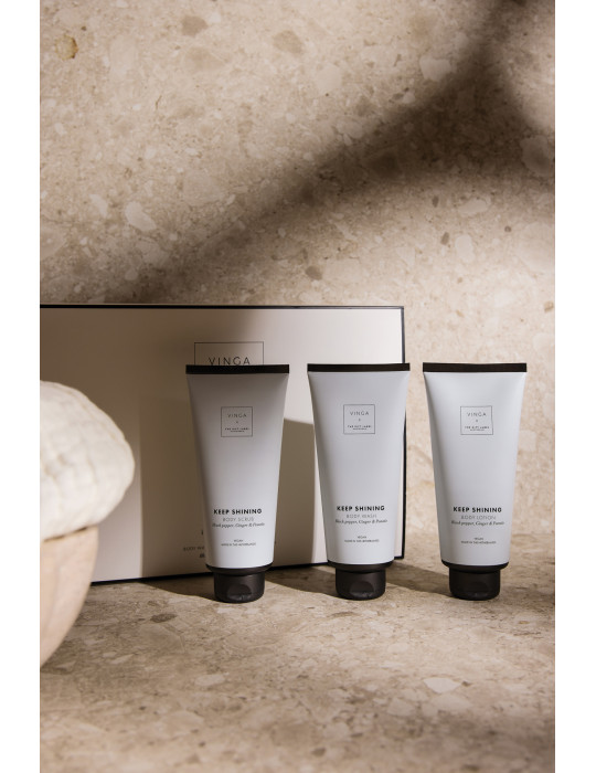 Coffret soins corporels VINGA x TGL trois tubes 200 ml publicitaire