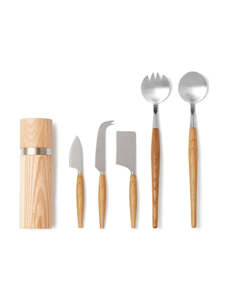 Couverts de service Vinga Retro manches chêne personnalisable