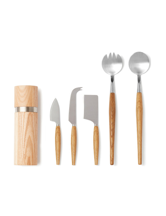 Couverts de service Vinga Retro manches chêne personnalisable