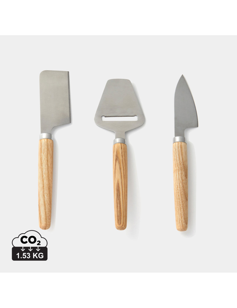 Trois couteaux à fromage Vinga Retro manches frêne personnalisable