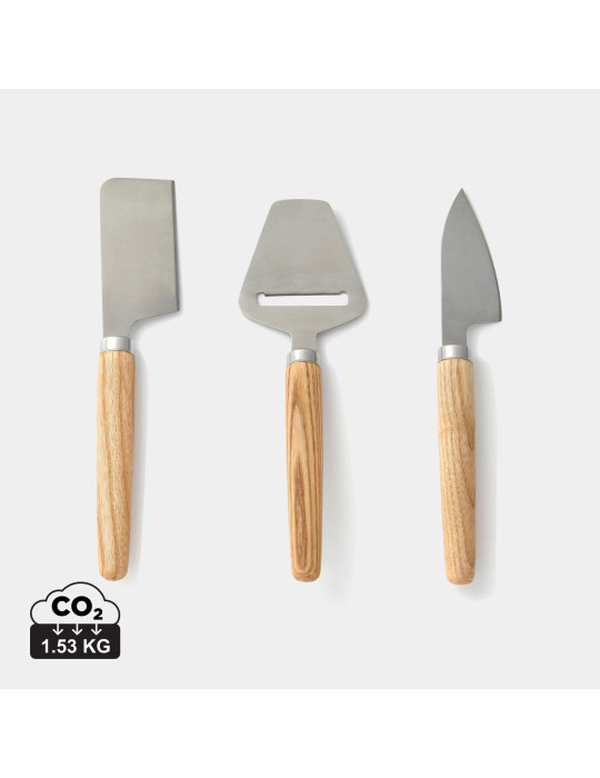 Trois couteaux à fromage Vinga Retro manches frêne personnalisable