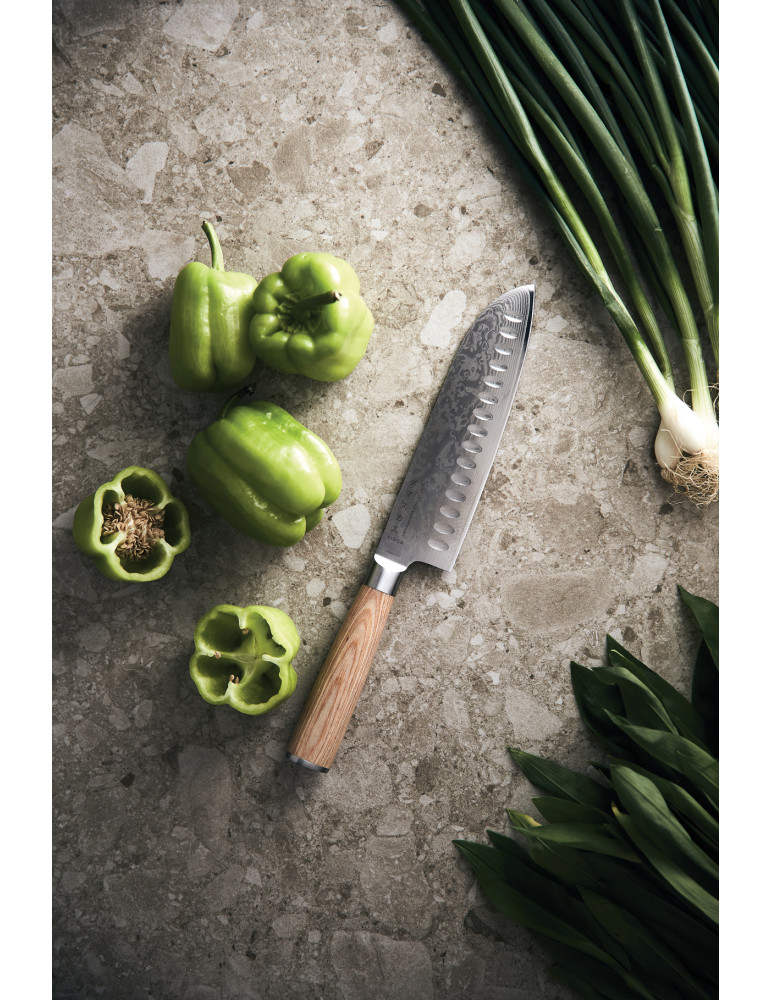 Santoku Vinga Hattasan Damascus noyau VG10 personnalisable