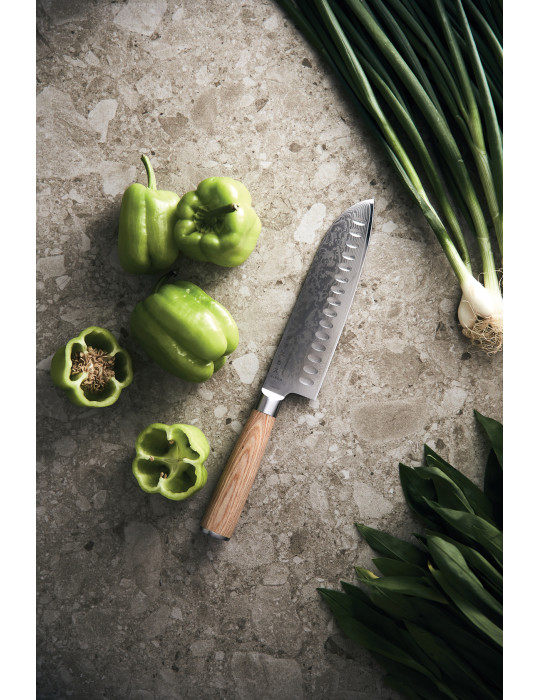 Santoku Vinga Hattasan Damascus noyau VG10 personnalisable
