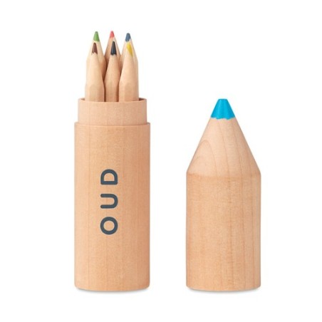 Crayons en bois personnalisés - 6 pièces dans un étui - Petit Coloret Matières : bois Couleurs : bois cadeau entreprise pas cher
