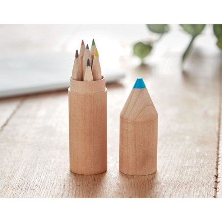 Crayons en bois personnalisés - 6 pièces dans un étui - Petit Coloret Matières : bois Couleurs : bois goodies publicitaire événe