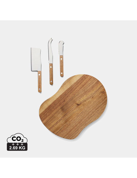 Coffret fromage Vinga Veia planche et trois couteaux personnalisable