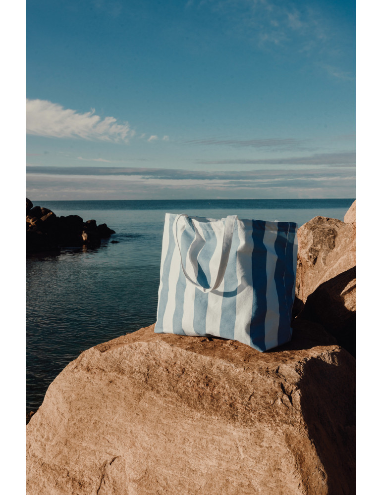 Sac de plage rayé Vinga Lagoa toile recyclée GRS personnalisable