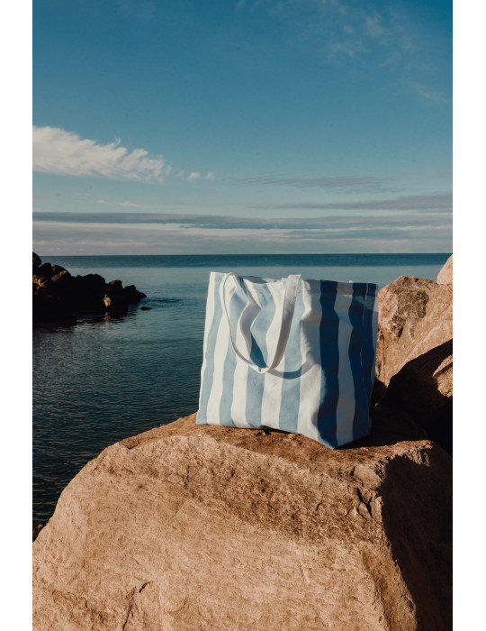 Sac de plage rayé Vinga Lagoa toile recyclée GRS personnalisable
