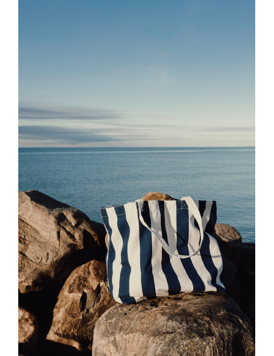 Sac de plage rayé Vinga Lagoa toile recyclée GRS personnalisable