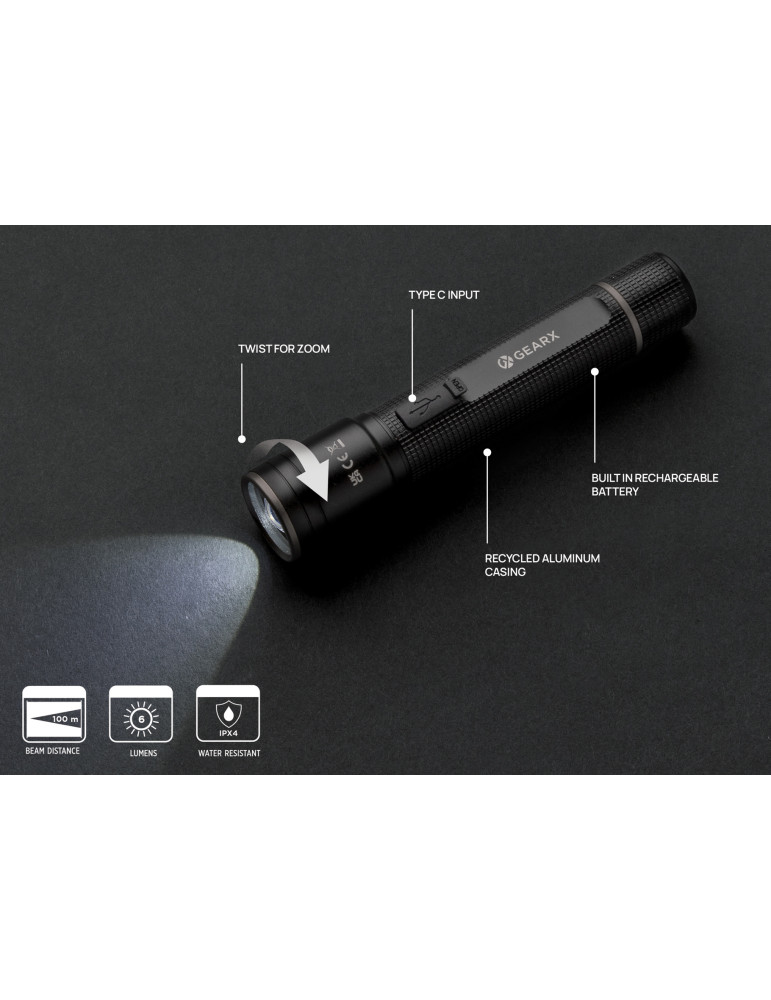 Torche GearX 3 W rechargeable en alu RCS personnalisable