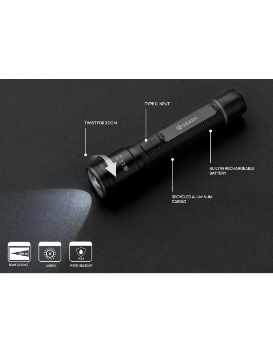 Torche GearX 3 W rechargeable en alu RCS personnalisable