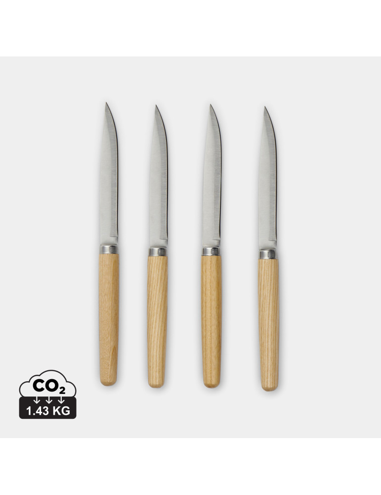 Quatre couteaux à viande Vinga Retro manches frêne personnalisable
