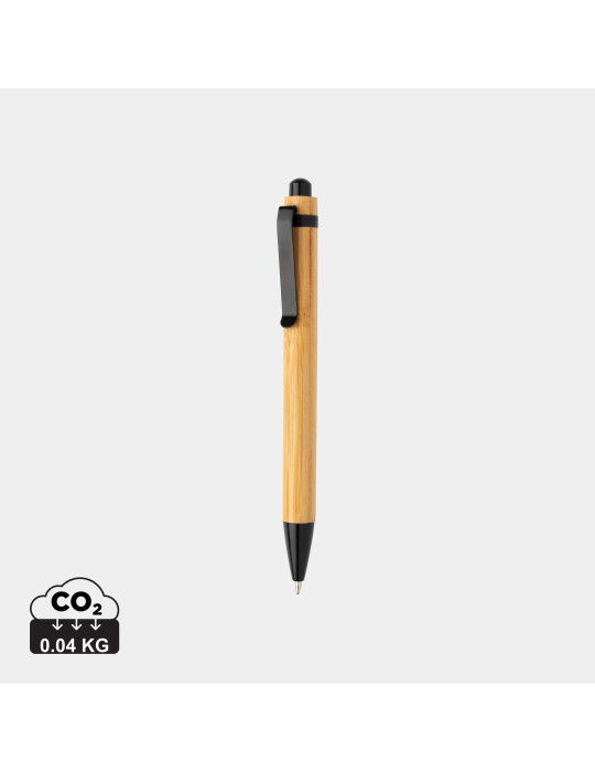 Stylo à bille en bambou avec clip métal personnalisable