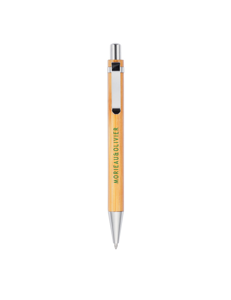 Stylo à bille en bambou avec clip métal personnalisable