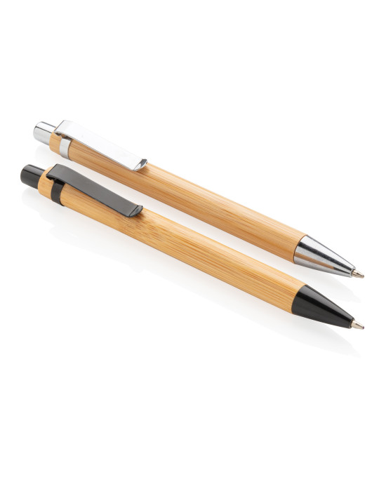 Stylo à bille en bambou avec clip métal personnalisable