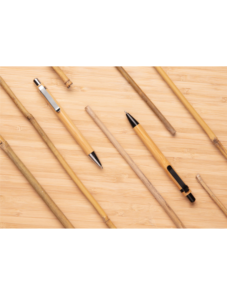 Stylo à bille en bambou avec clip métal personnalisable