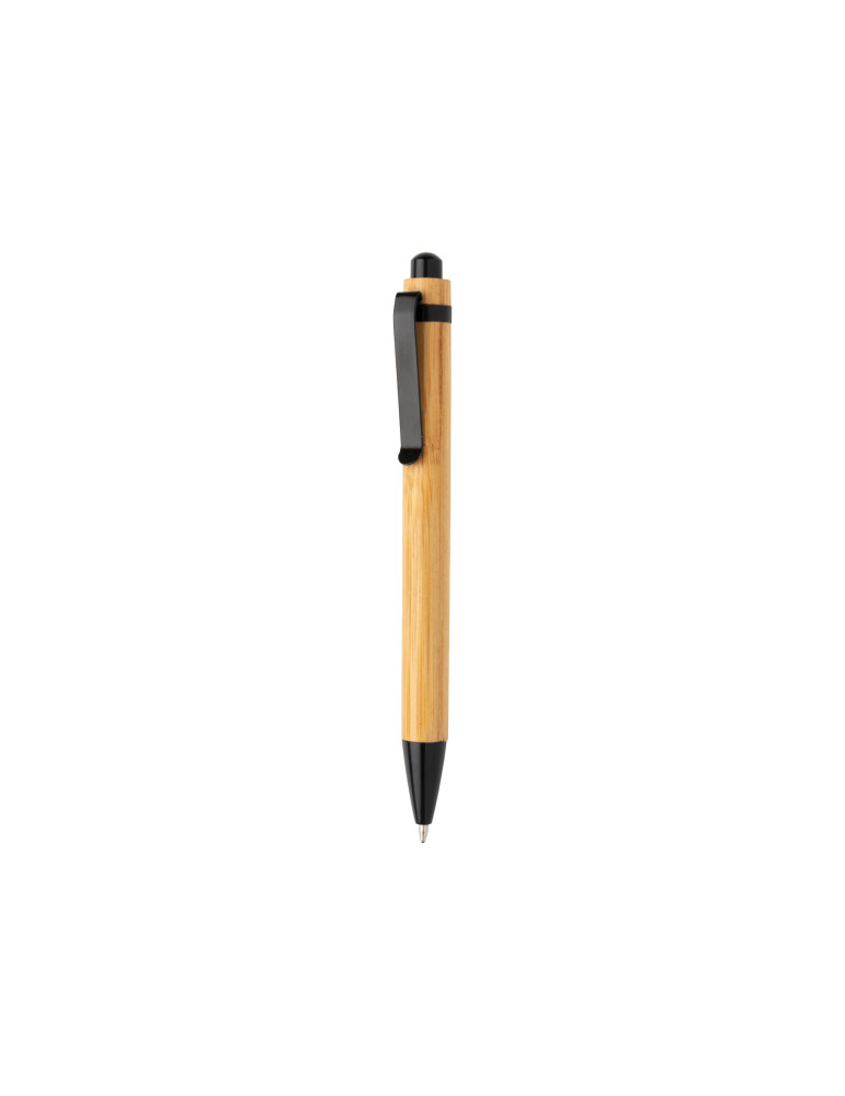 Stylo à bille en bambou avec clip métal personnalisable