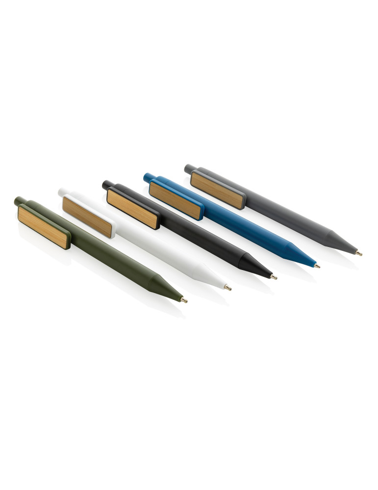 Stylo en ABS recyclé GRS à clip bambou personnalisable