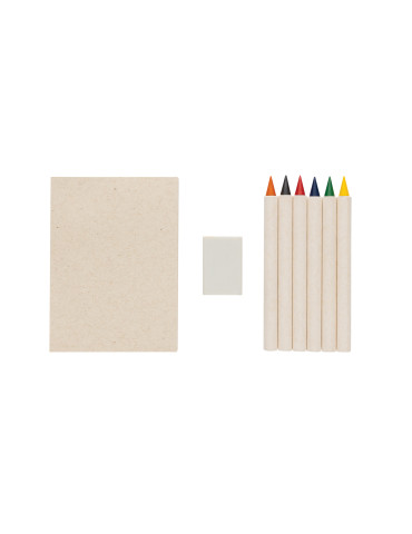 Set publicitaire Micki 6 crayons couleur et carnet GRS 2
