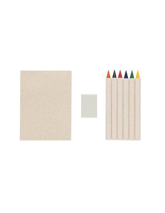 Set publicitaire Micki 6 crayons couleur et carnet GRS