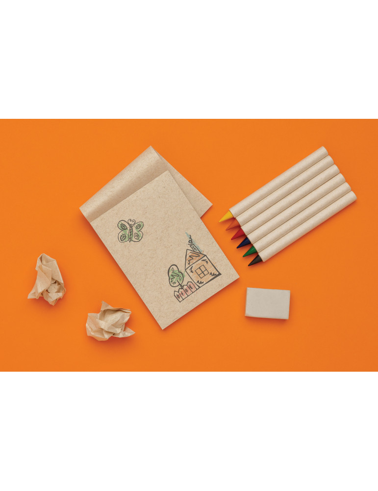 Set publicitaire Micki 6 crayons couleur et carnet GRS