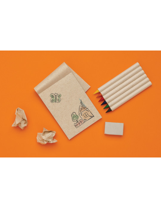 Set publicitaire Micki 6 crayons couleur et carnet GRS