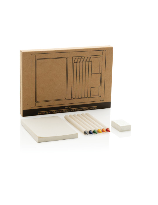 Set publicitaire Micki 6 crayons couleur et carnet GRS