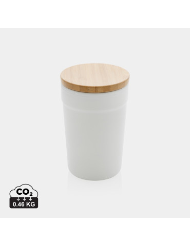 Mug PP recyclé GRS 300 ml à couvercle bambou personnalisable