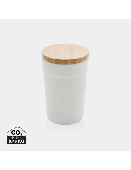 Mug PP recyclé GRS 300 ml à couvercle bambou personnalisable