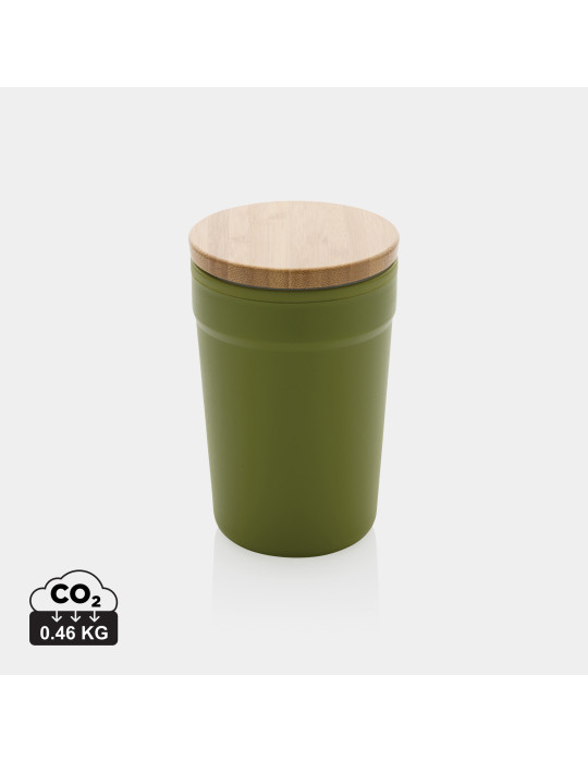 Mug PP recyclé GRS 300 ml à couvercle bambou personnalisable