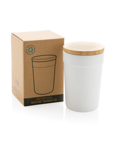 Mug PP recyclé GRS 300 ml à couvercle bambou personnalisable 2