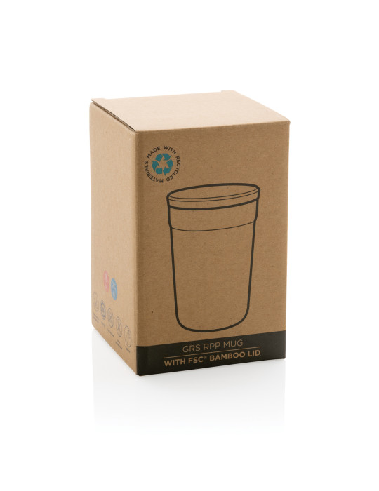 Mug PP recyclé GRS 300 ml à couvercle bambou personnalisable
