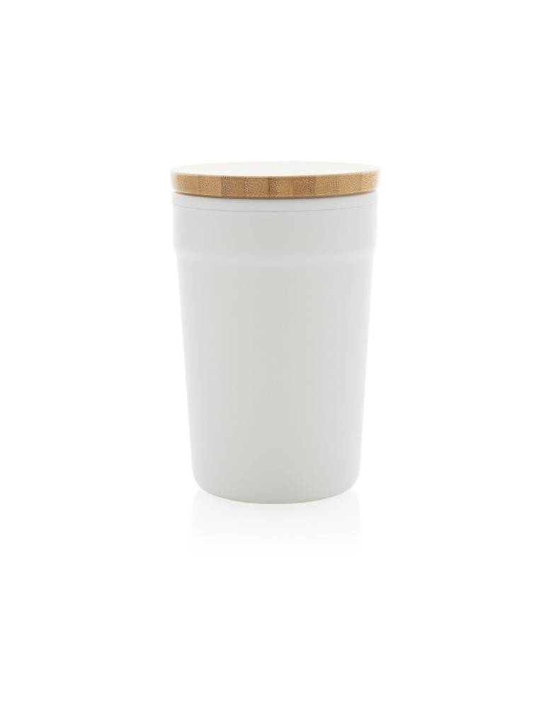 Mug PP recyclé GRS 300 ml à couvercle bambou personnalisable
