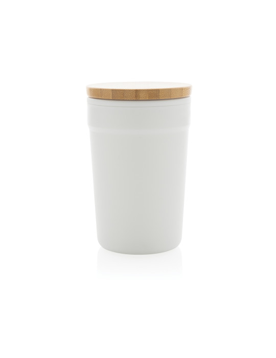 Mug PP recyclé GRS 300 ml à couvercle bambou personnalisable