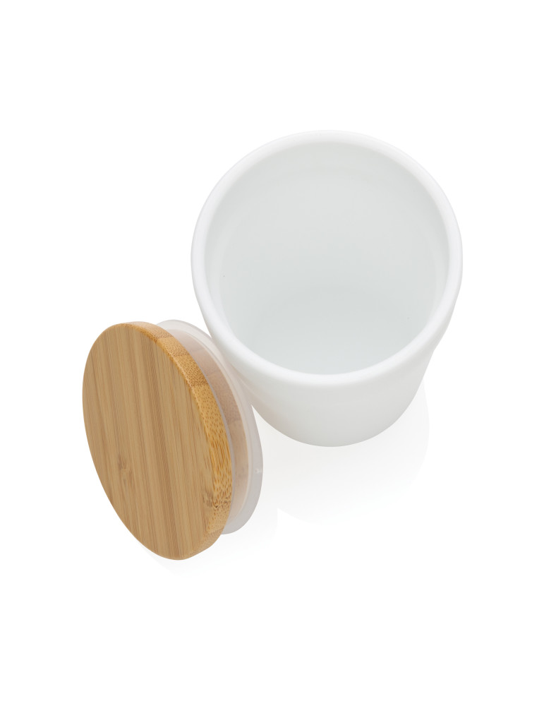 Mug PP recyclé GRS 300 ml à couvercle bambou personnalisable