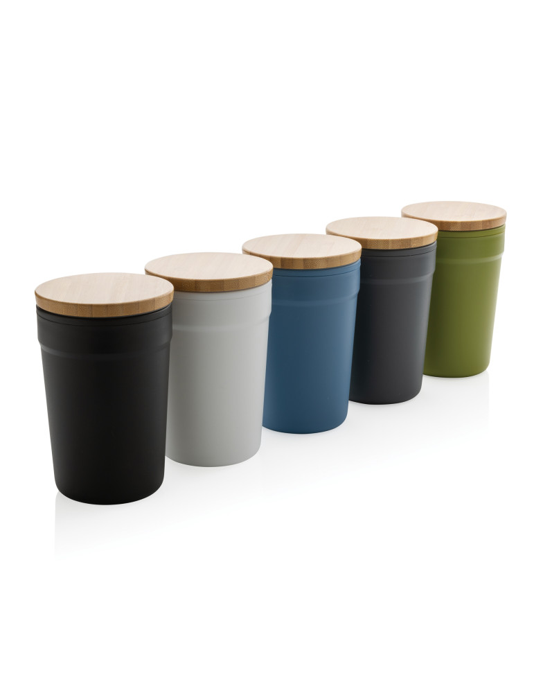 Mug PP recyclé GRS 300 ml à couvercle bambou personnalisable