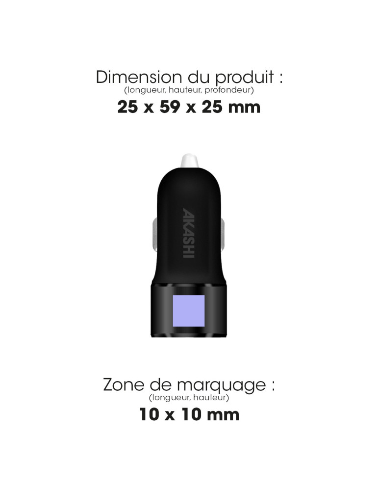 Chargeur voiture TABO double USB 2,4 A personnalisable – noir