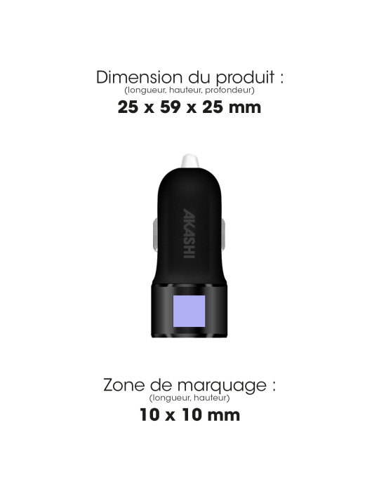Chargeur voiture TABO double USB 2,4 A personnalisable – noir