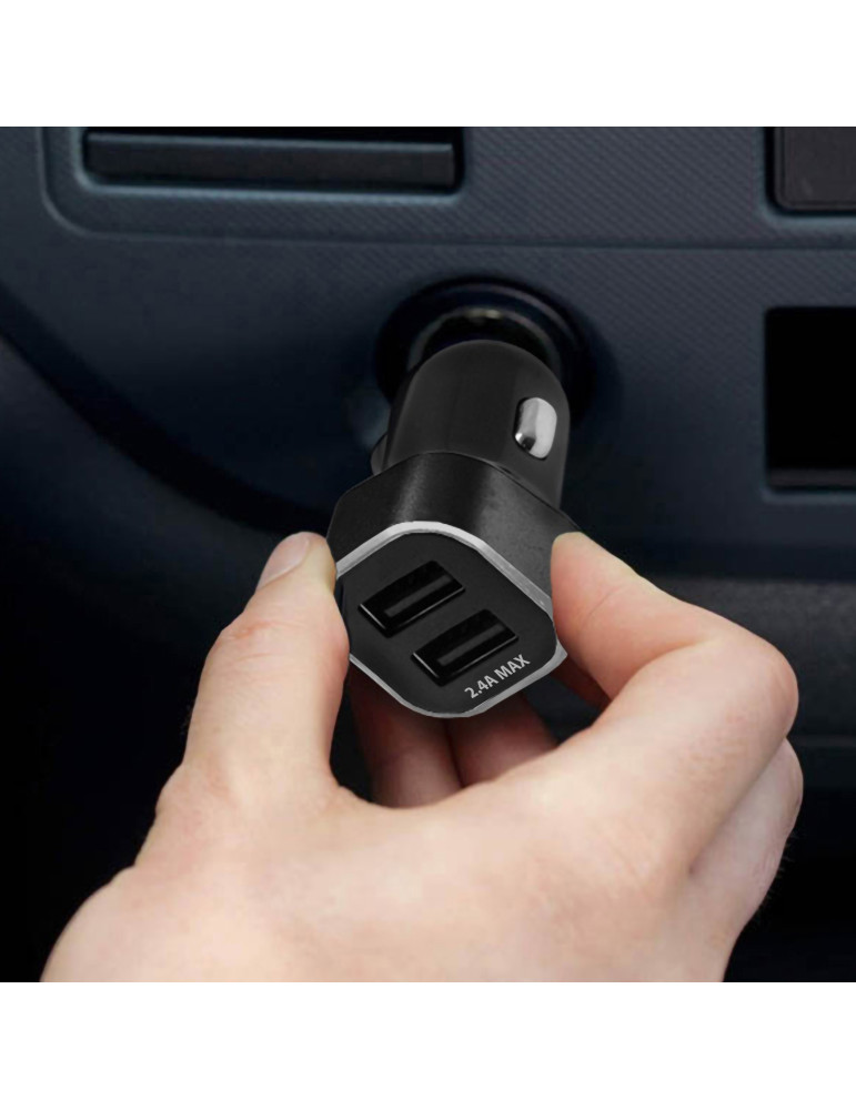 Chargeur voiture TABO double USB 2,4 A personnalisable – noir