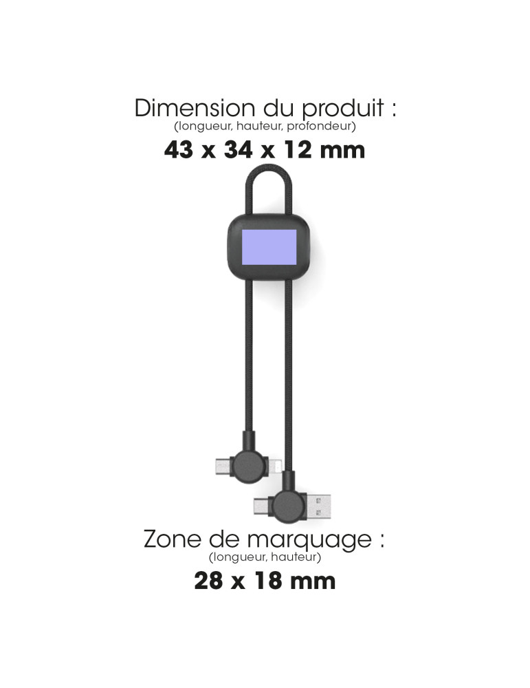 Câble 4 en 1 60 W personnalisé, court 18 cm