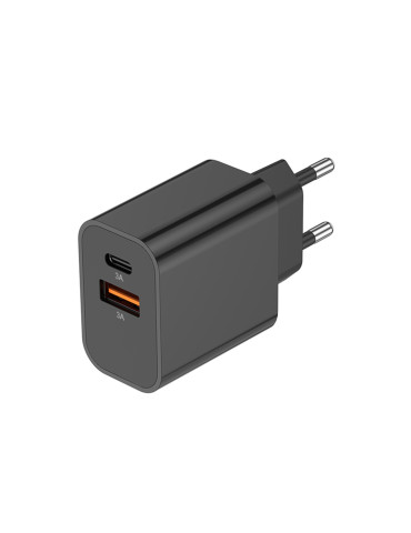 Chargeur secteur USB-C 15 W et USB-A personnalisable – noir
