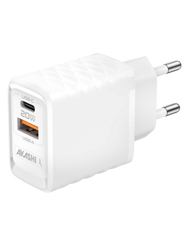 Chargeur secteur Kakushin 20 W USB-C et USB-A – blanc