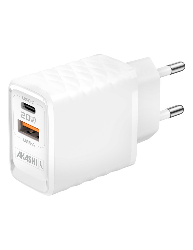Chargeur secteur Kakushin 20 W USB-C et USB-A – blanc