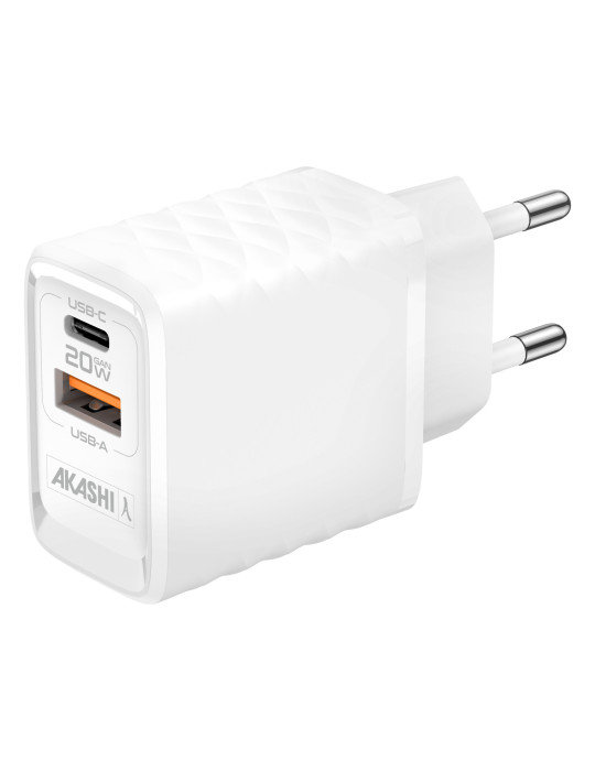 Chargeur secteur Kakushin 20 W USB-C et USB-A – blanc