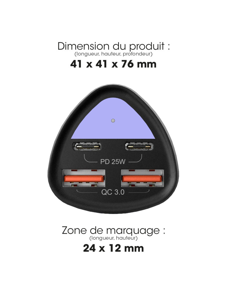 Chargeur allume-cigare Kuruma 50 W, 4 ports personnalisé