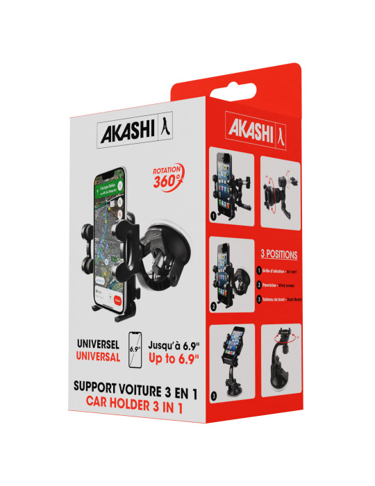 Support voiture 3 en 1 orientable pour smartphone