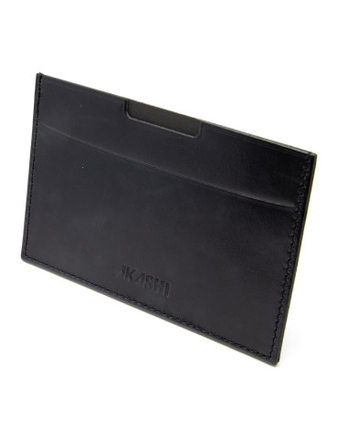 Porte-carte grise en cuir noir avec embossage