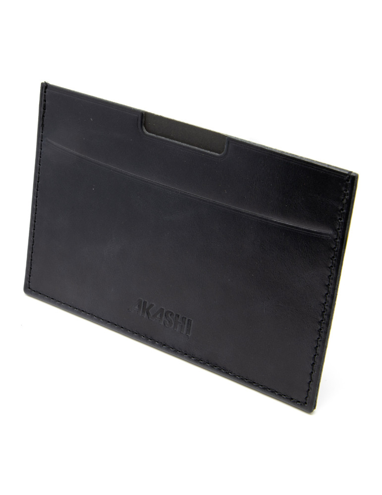 Porte-carte grise en cuir noir avec embossage