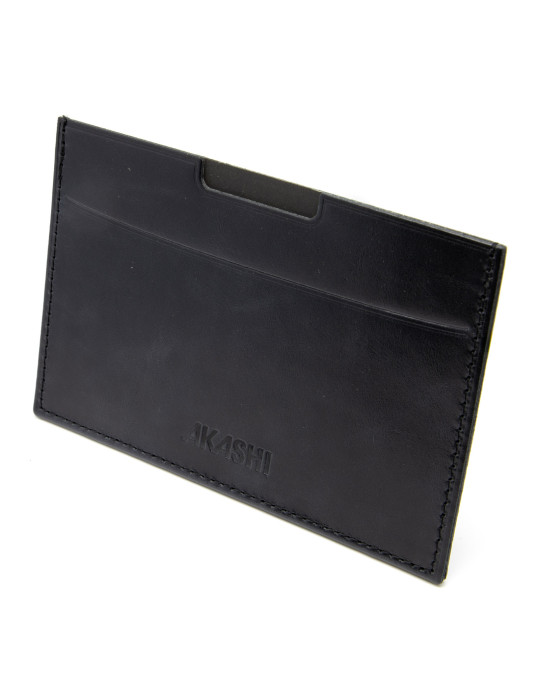 Porte-carte grise en cuir noir avec embossage